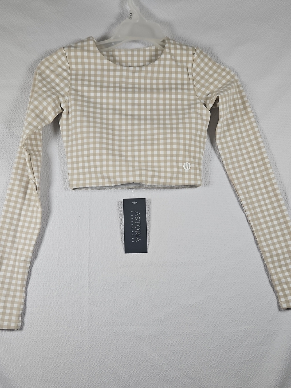 Astoria Luxe Balance Staple Sleeved Crop Beige Gingham